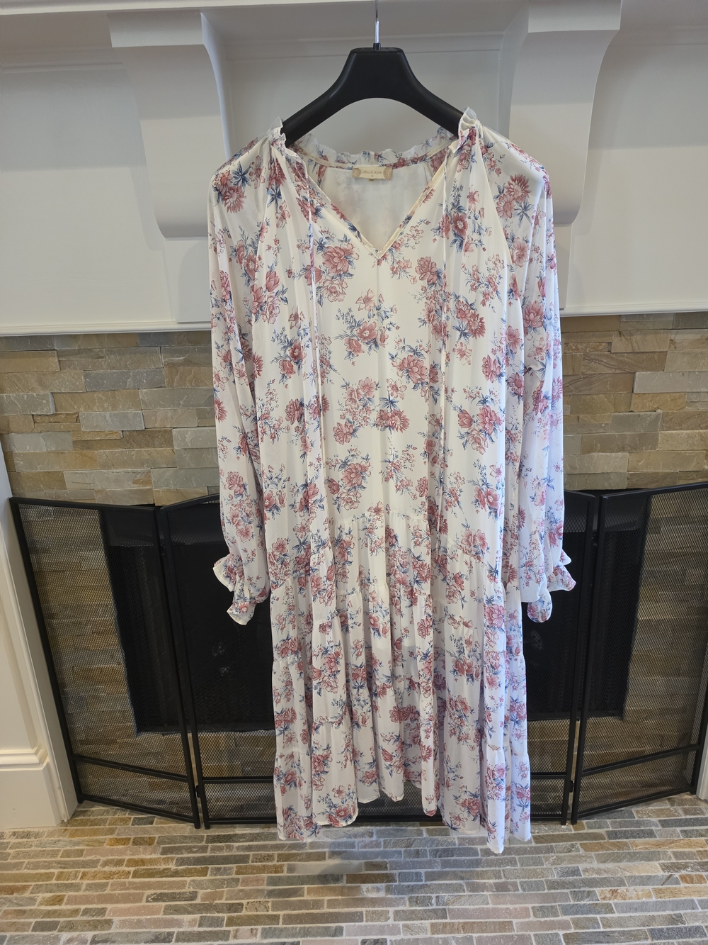 Altar'd State Cream Midi Dress with Pink‎ and Blue Floral Print - Picture 2 of 4